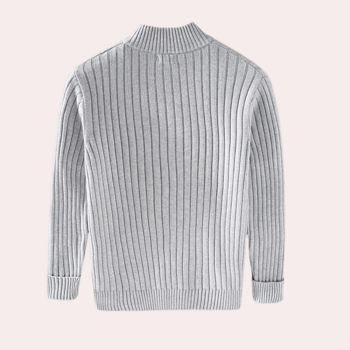Herr stickad cardigan med dragkedja och diskreta stickdetaljer
